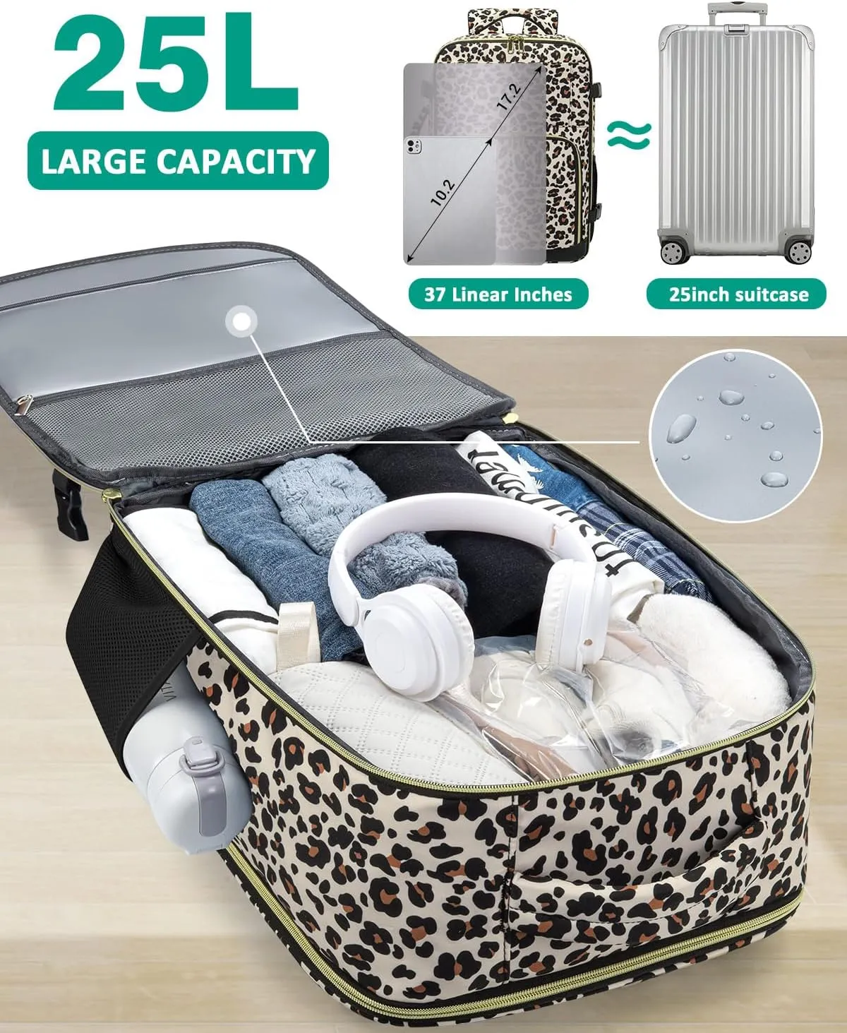 Travel Backpack For Women, Carry On Backpack for Men Flight Approved Airline Personal Item Travel Bag TSA Business 17.3 in Laptop Mochila, Travels Essentials Bookbag for Work Nurse Hiking (Leopard)