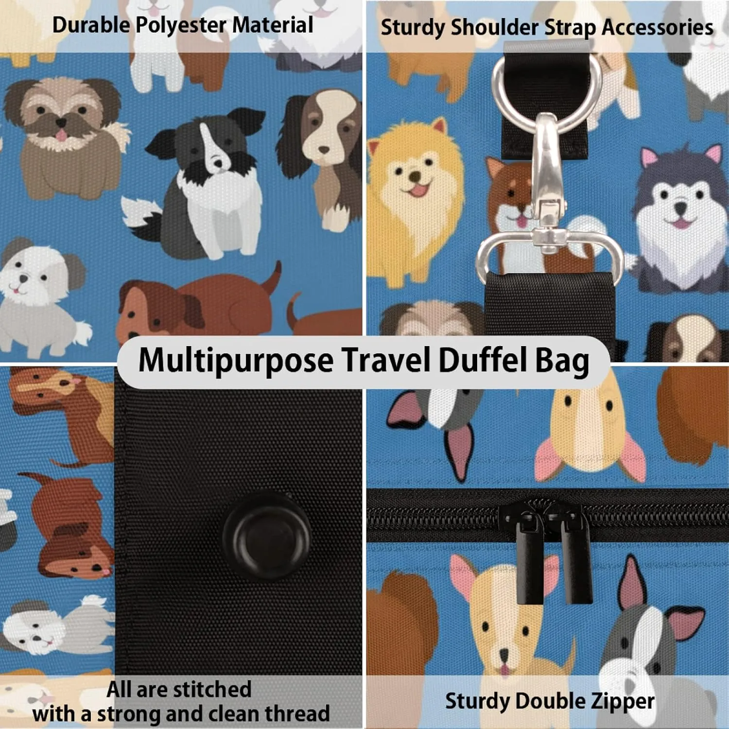 Travel Duffel Bag Cute Dog Doggy Sport Gym Bag Weekender Overnight Bag Carry on bag Training Shoulder for Women Men Boys Girls