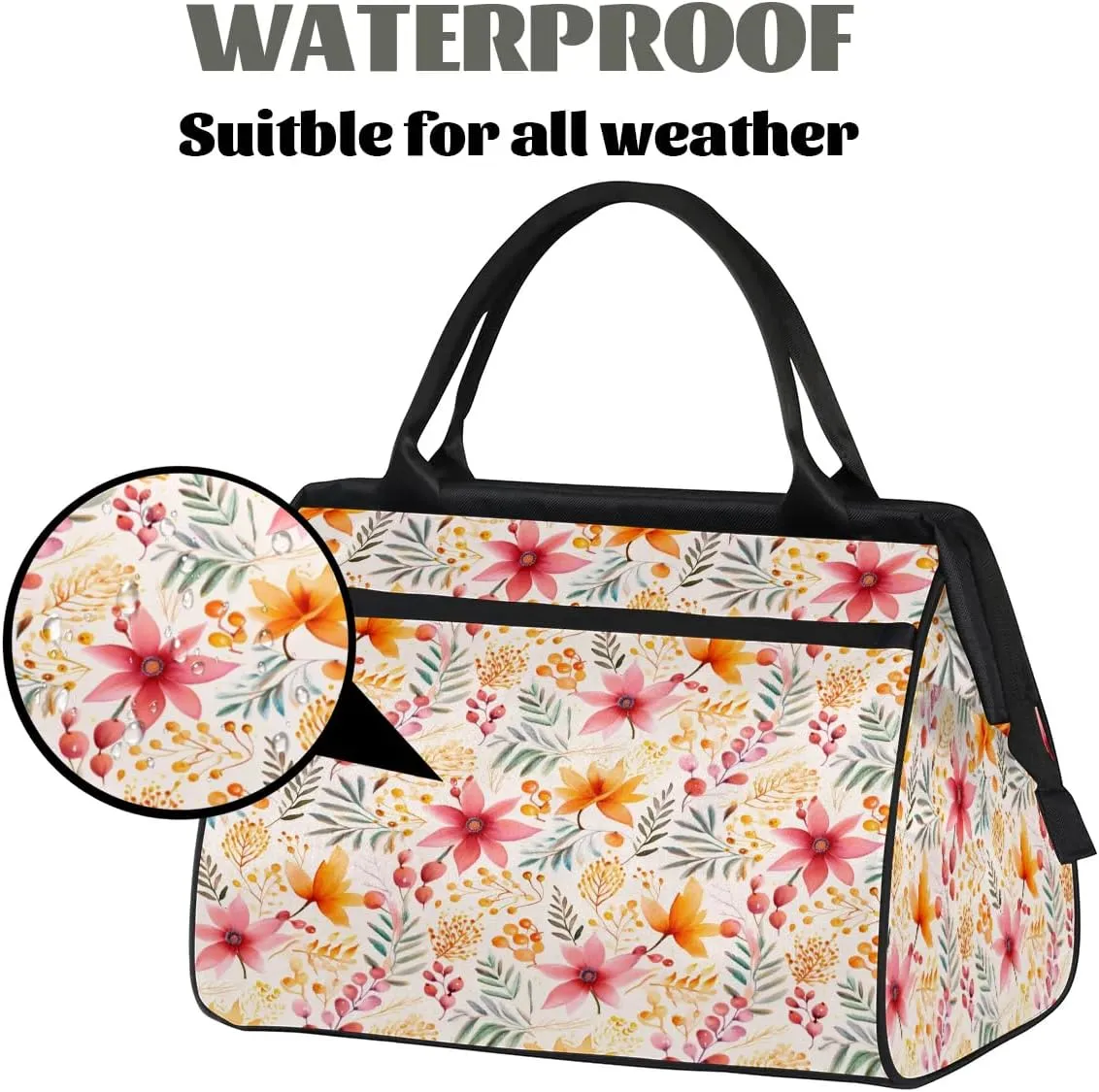 Travel Duffel Bag for Women, Autumn Flower Floral Weekender Overnight Bag Carry on Beach Swim Bags Dance Bag Airlines Approved Personal Item Travel Bag for Yoga, Sports, Hospital