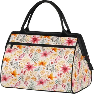 Travel Duffel Bag for Women, Autumn Flower Floral Weekender Overnight Bag Carry on Beach Swim Bags Dance Bag Airlines Approved Personal Item Travel Bag for Yoga, Sports, Hospital