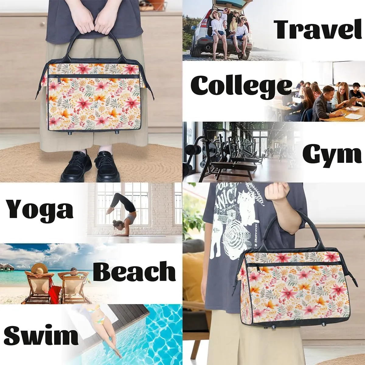 Travel Duffel Bag for Women, Autumn Flower Floral Weekender Overnight Bag Carry on Beach Swim Bags Dance Bag Airlines Approved Personal Item Travel Bag for Yoga, Sports, Hospital