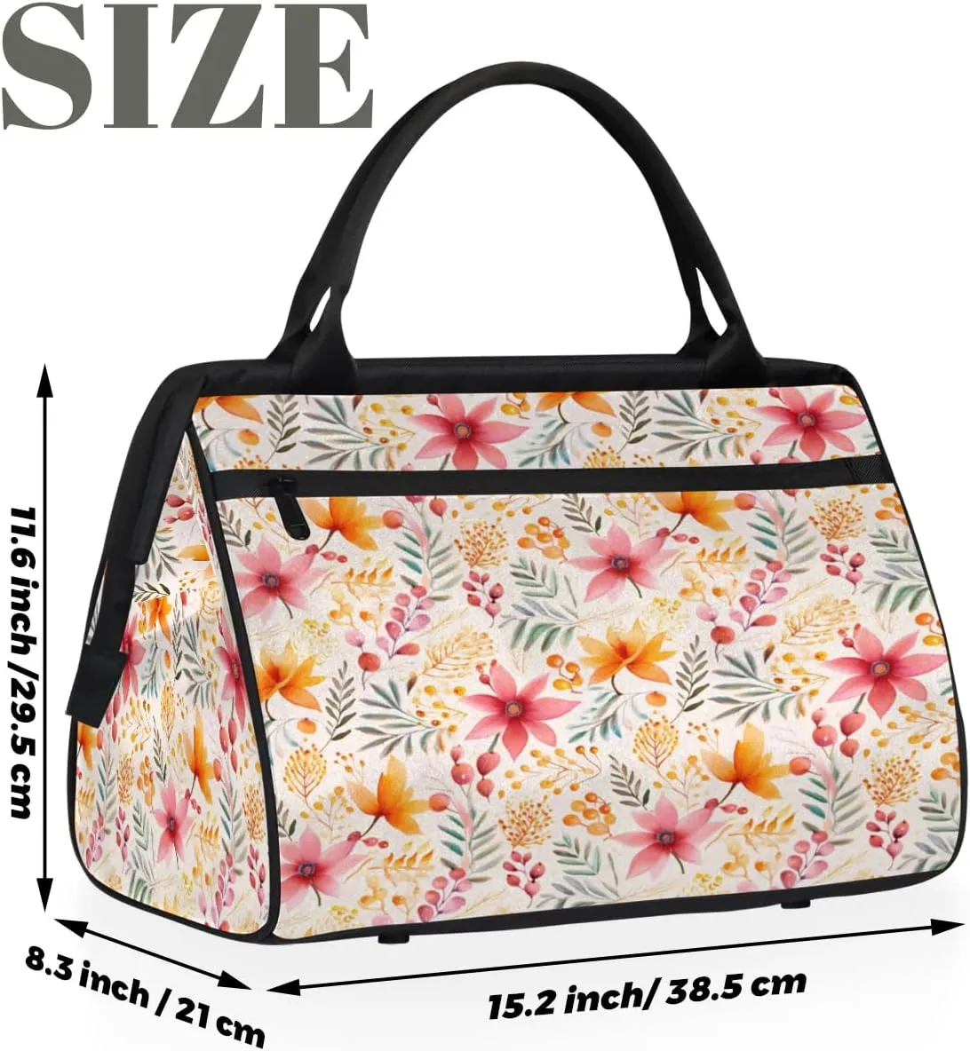 Travel Duffel Bag for Women, Autumn Flower Floral Weekender Overnight Bag Carry on Beach Swim Bags Dance Bag Airlines Approved Personal Item Travel Bag for Yoga, Sports, Hospital