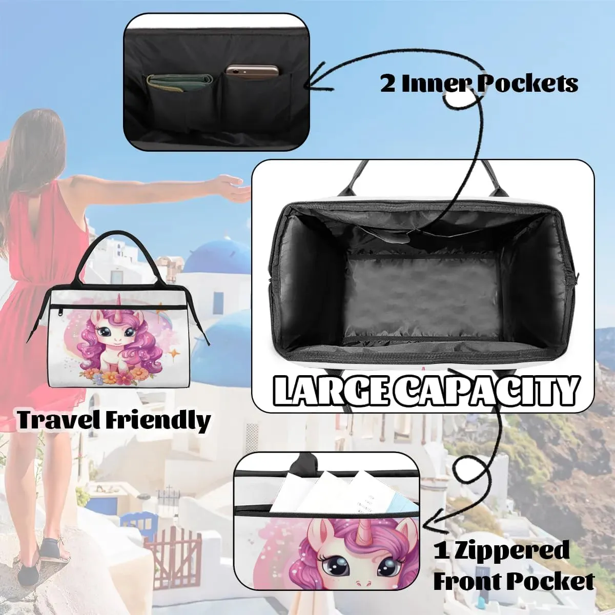 Travel Duffel Bag for Women, Cute Unicorn Flower Weekender Overnight Bag Carry on Beach Swim Bags Dance Bag Airlines Approved Personal Item Travel Bag for Yoga, Sports, Hospital