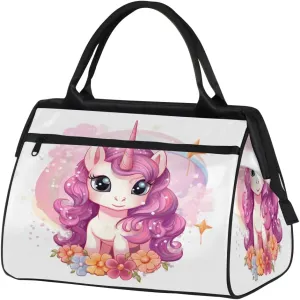Travel Duffel Bag for Women, Cute Unicorn Flower Weekender Overnight Bag Carry on Beach Swim Bags Dance Bag Airlines Approved Personal Item Travel Bag for Yoga, Sports, Hospital