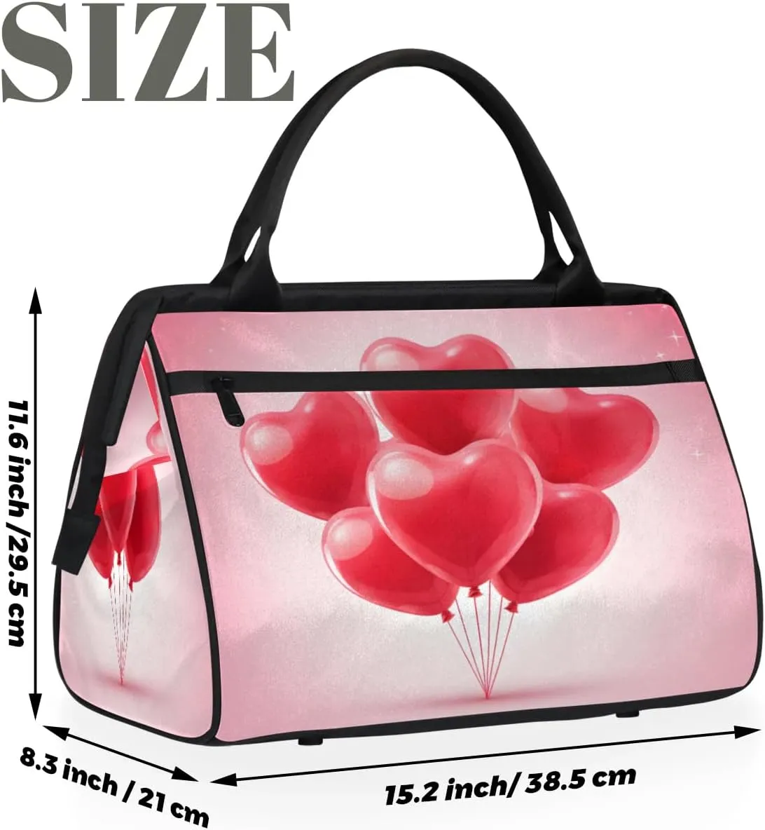Travel Duffel Bag for Women, Heart Balloon Weekender Overnight Bag Carry on Beach Swim Bags Dance Bag Airlines Approved Personal Item Travel Bag for Yoga, Sports, Hospital