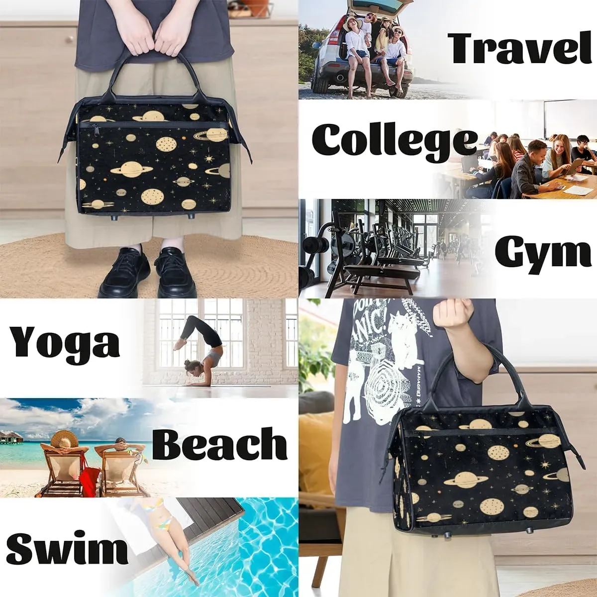 Travel Duffel Bag for Women, Planet Universe Weekender Overnight Bag Carry on Beach Swim Bags Dance Bag Airlines Approved Personal Item Travel Bag for Yoga, Sports, Hospital