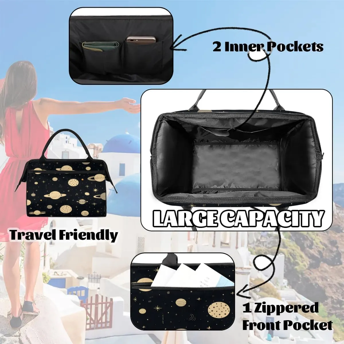 Travel Duffel Bag for Women, Planet Universe Weekender Overnight Bag Carry on Beach Swim Bags Dance Bag Airlines Approved Personal Item Travel Bag for Yoga, Sports, Hospital