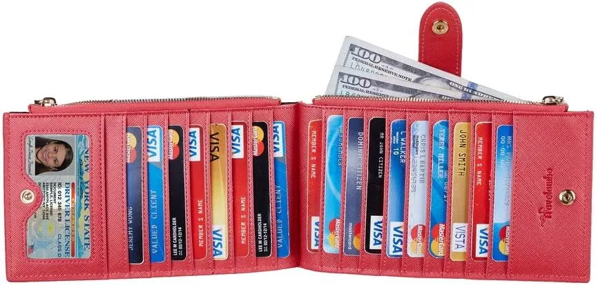 Travelambo RFID Wallet Women Large Size Bifold Multi Card Wallet Case with Zipper Pocke Credit Card Holder for Women