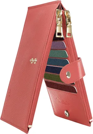 Travelambo RFID Wallet Women Large Size Bifold Multi Card Wallet Case with Zipper Pocke Credit Card Holder for Women