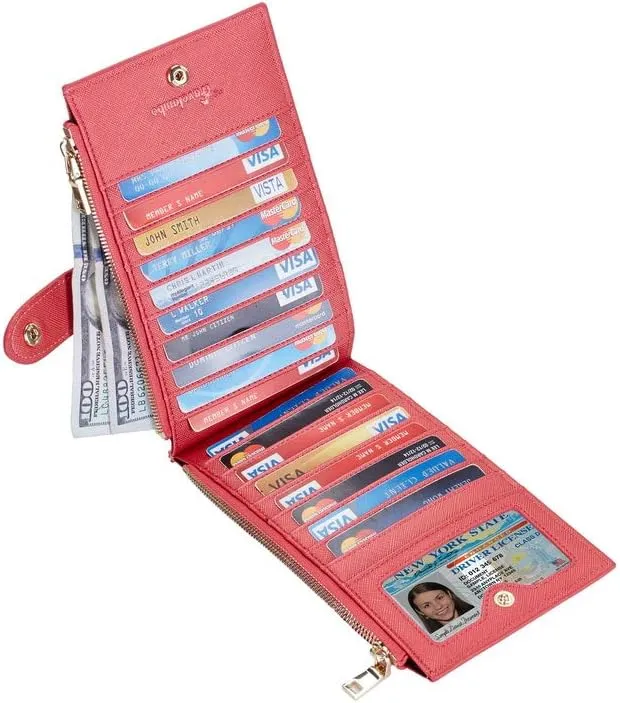 Travelambo RFID Wallet Women Large Size Bifold Multi Card Wallet Case with Zipper Pocke Credit Card Holder for Women