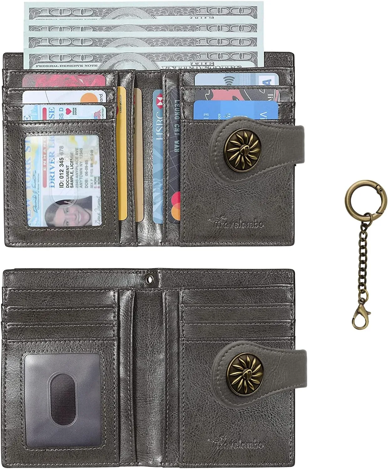 Travelambo Small Womens Wallet with 2 ID Windows, RFID Blocking Bifold Leather Card Holder Purse with Zipper Coin Pocket
