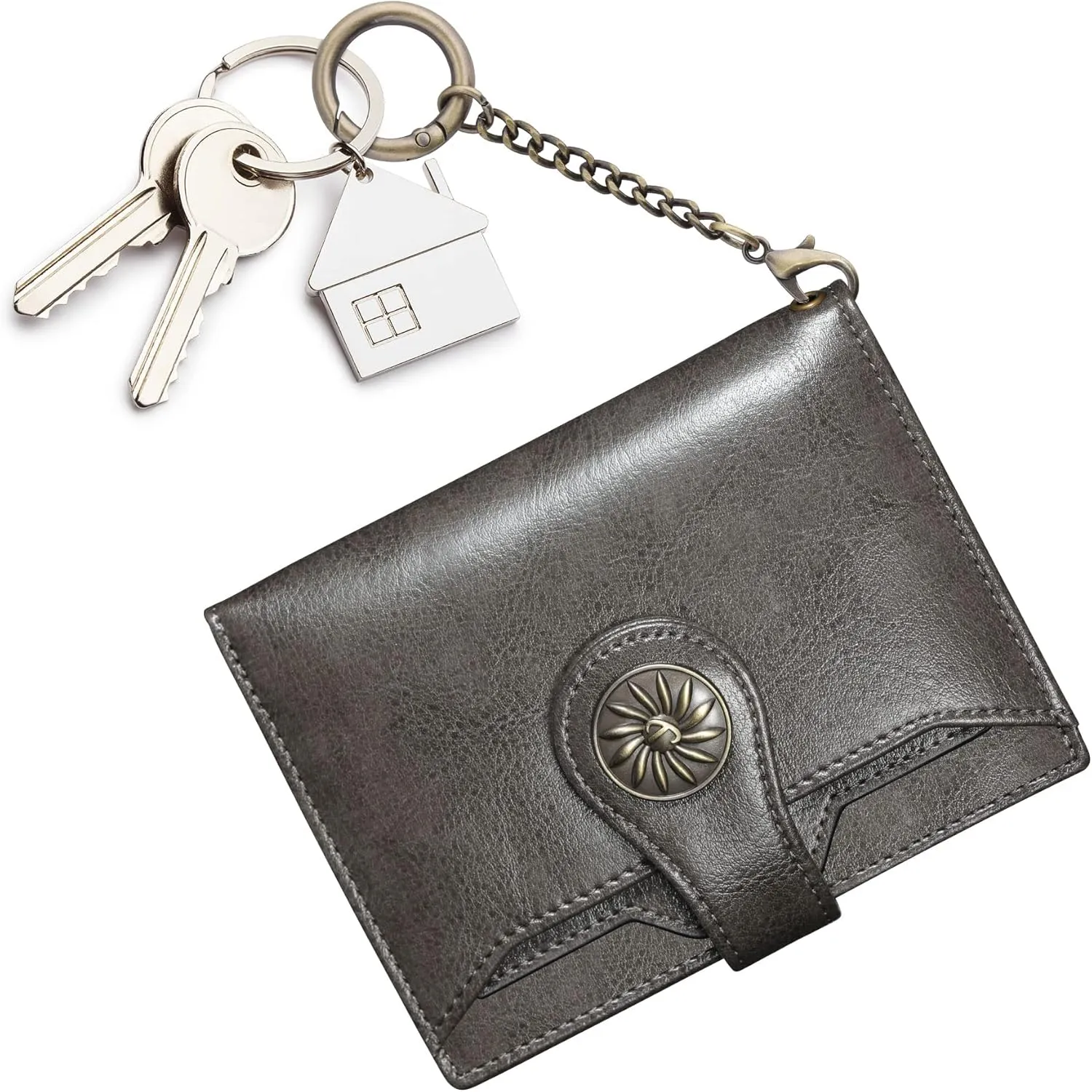 Travelambo Small Womens Wallet with 2 ID Windows, RFID Blocking Bifold Leather Card Holder Purse with Zipper Coin Pocket