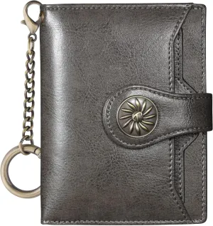 Travelambo Small Womens Wallet with 2 ID Windows, RFID Blocking Bifold Leather Card Holder Purse with Zipper Coin Pocket