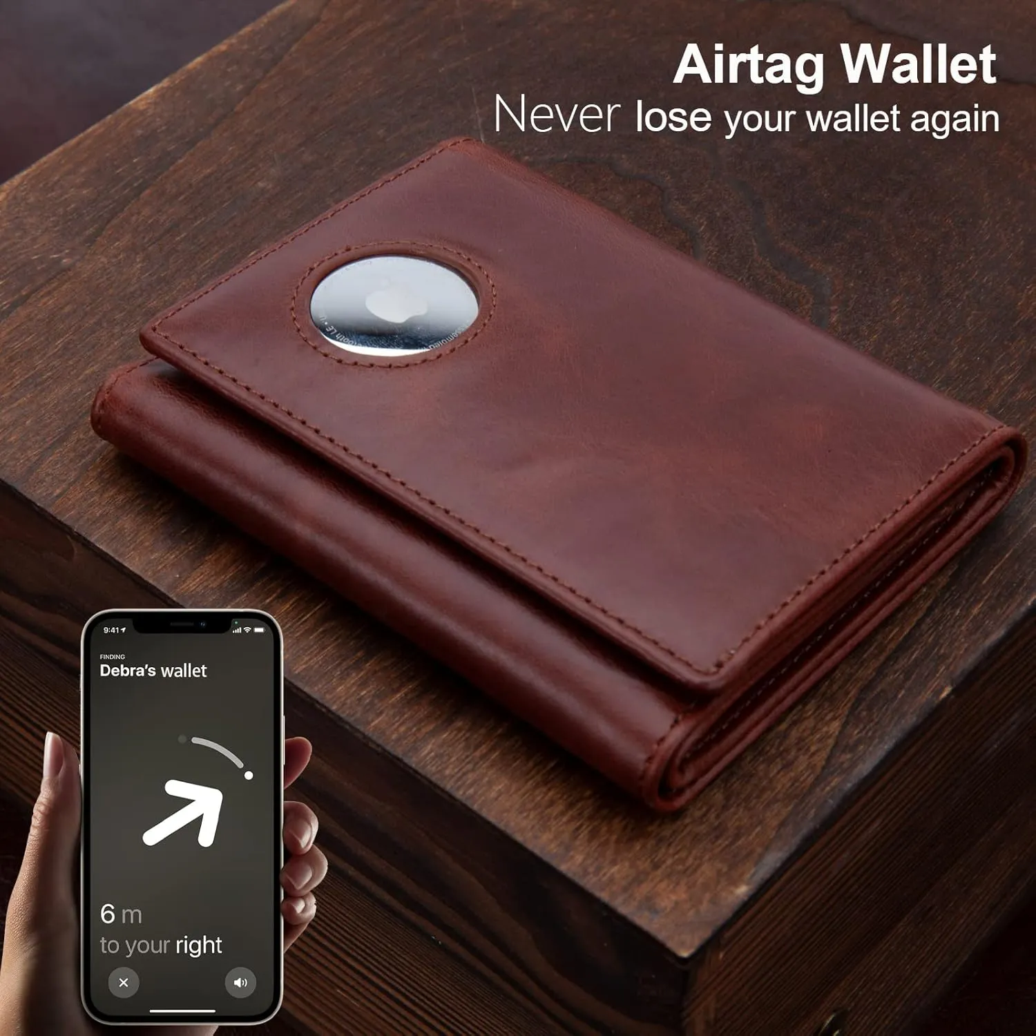 Trifold AirTag Wallet Men,Wallet with Air Tag Holder Genuine Leather RFID Blocking Wallet for Apple Airtag Brown (Apple Airtag Not included)