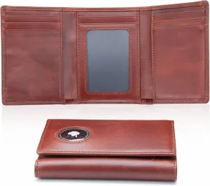 Trifold AirTag Wallet Men,Wallet with Air Tag Holder Genuine Leather RFID Blocking Wallet for Apple Airtag Brown (Apple Airtag Not included)