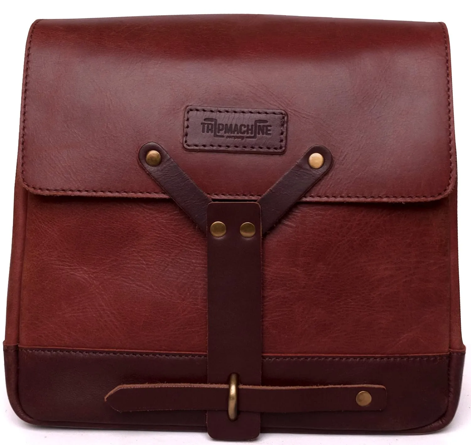 Trip Machine Company Genuine Leather Vintage Handmade Messenger Bag Cross Body Adjustable Shoulder Strap Satchel Motorcycle Mount Pannier - Cherry Red, 10"
