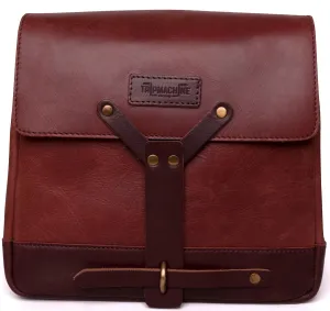 Trip Machine Company Genuine Leather Vintage Handmade Messenger Bag Cross Body Adjustable Shoulder Strap Satchel Motorcycle Mount Pannier - Cherry Red, 10"