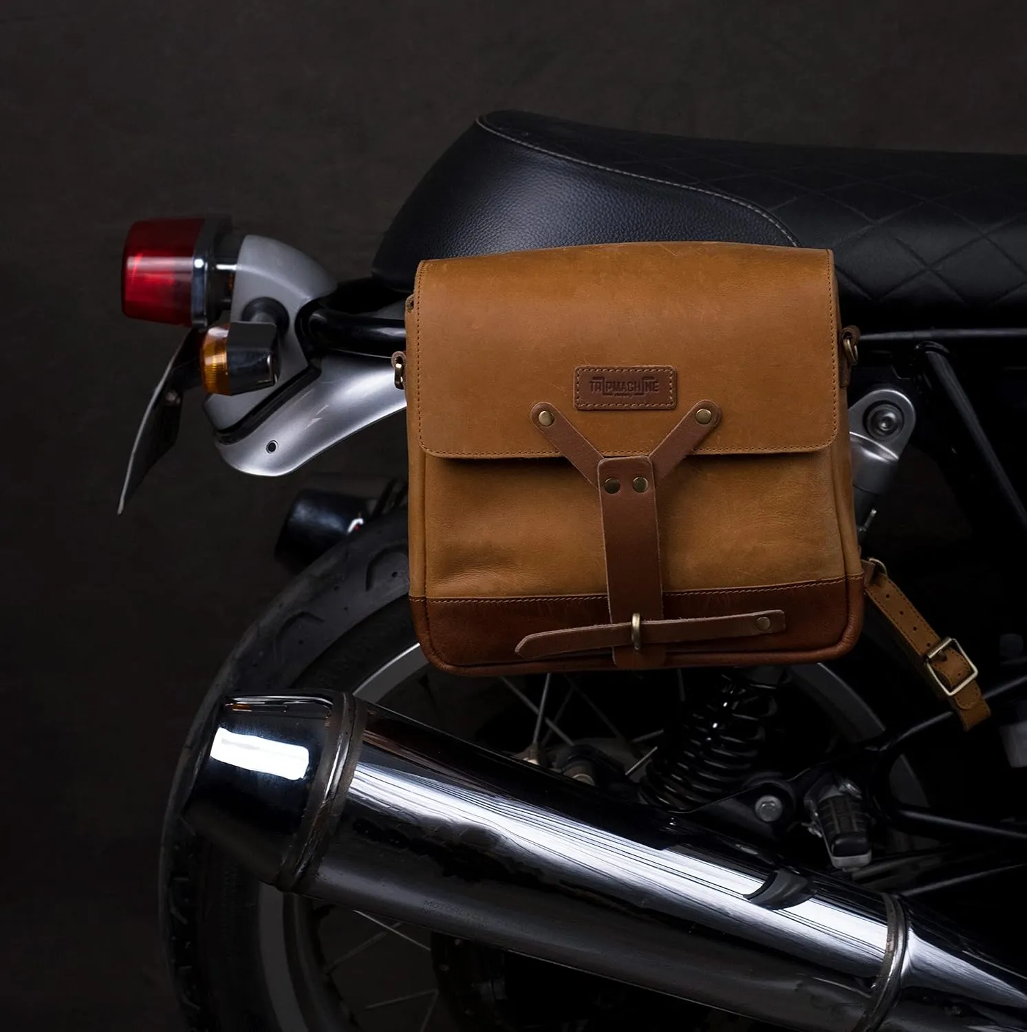 Trip Machine Company Genuine Leather Vintage Handmade Messenger Bag Cross Body Adjustable Shoulder Strap Satchel Motorcycle Mount Pannier - Vintage Tan, 10"