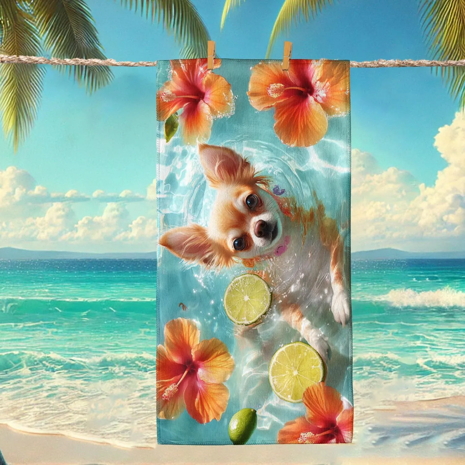 Tropical Hibiscus Microfiber Beach Towel Orange Floral Pattern, Quick Dry Absorbent Soft Sand Free Lightweight Bath Blanket, Summer Vacation Outdoor Picnic Essentials 62x31 Inch