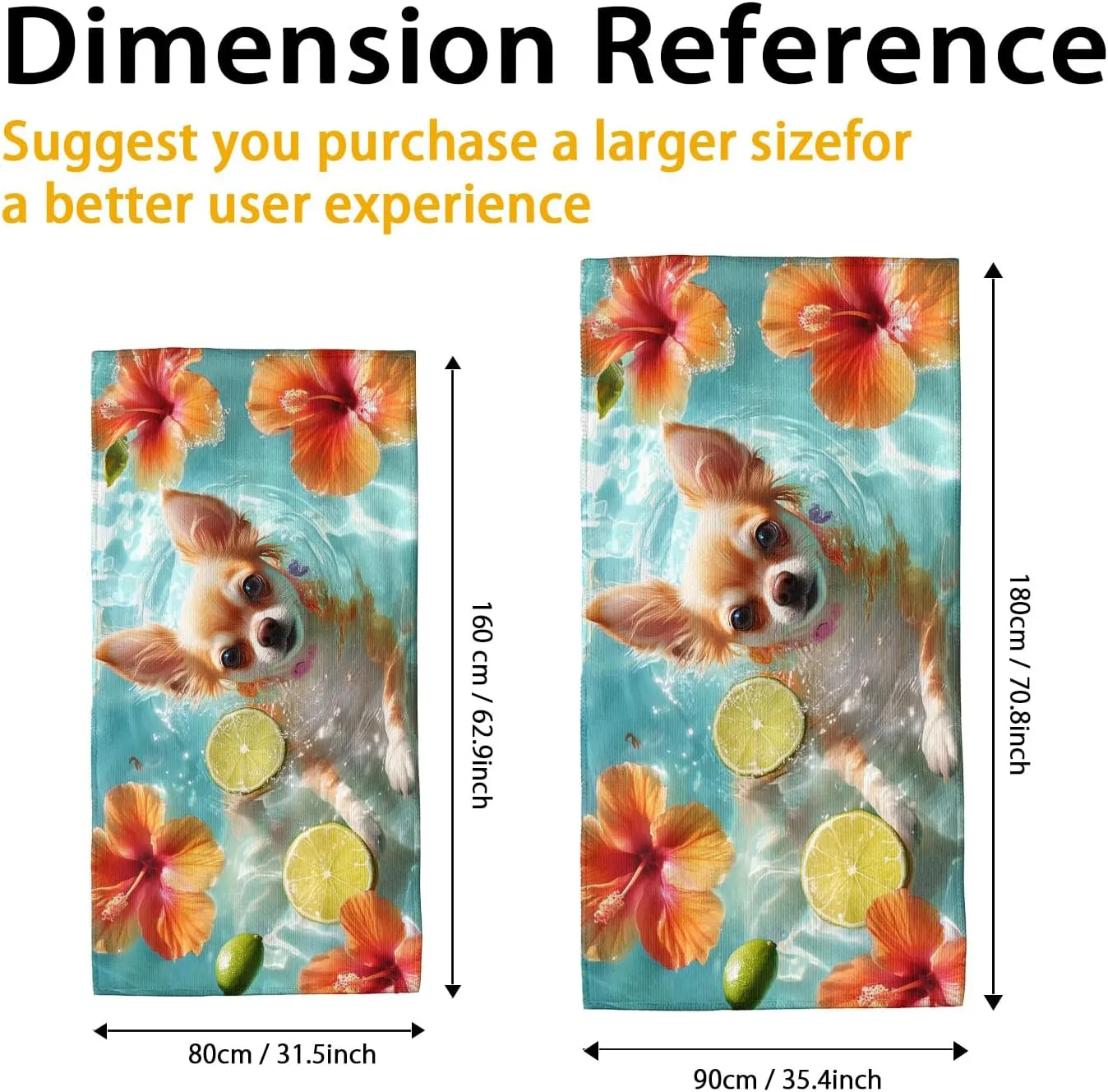Tropical Hibiscus Microfiber Beach Towel Orange Floral Pattern, Quick Dry Absorbent Soft Sand Free Lightweight Bath Blanket, Summer Vacation Outdoor Picnic Essentials 62x31 Inch