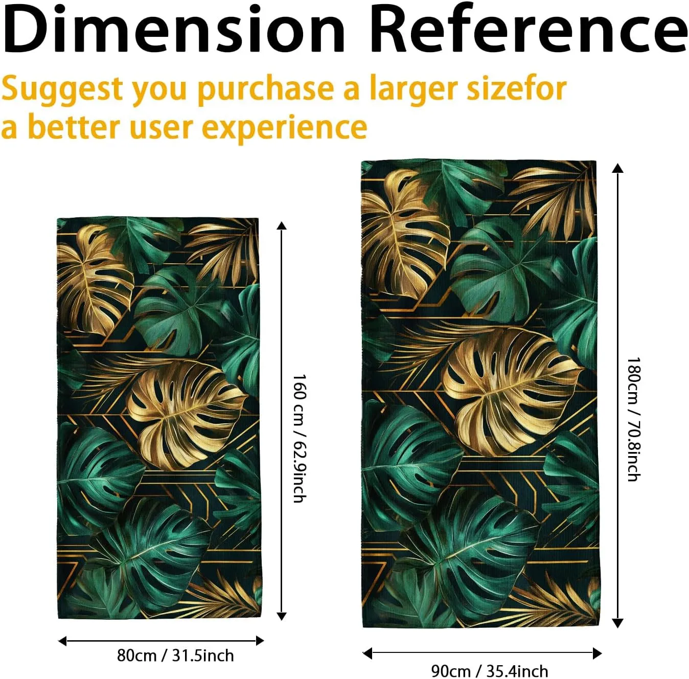 Tropical Leaf Microfiber Beach Towel Extra Large Green and Gold Plant Designs, Quick Dry Absorbent Sand Free Lightweight Blanket, Travel Pool Picnic Essentials 62x31 Inch