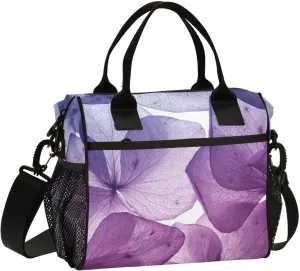 Tropical Purple Flower Petals Lunch Bag Insulated Lunch Box for Women Men Cooler Bag Leakproof Reusable Lunch Tote Bag with Shoulder Strap Work Picnic