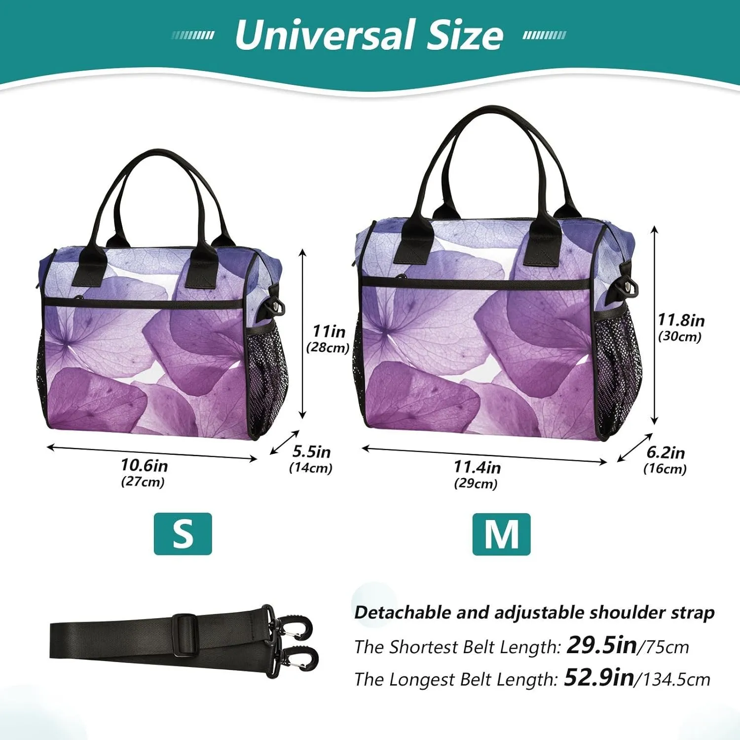 Tropical Purple Flower Petals Lunch Bag Insulated Lunch Box for Women Men Cooler Bag Leakproof Reusable Lunch Tote Bag with Shoulder Strap Work Picnic