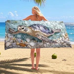 Tropical Sea Turtle Microfiber Beach Towel Ocean Blue Shells Sand Free Lightweight Quick Dry Absorbent Pool Picnic Essentials 62x31 Inch