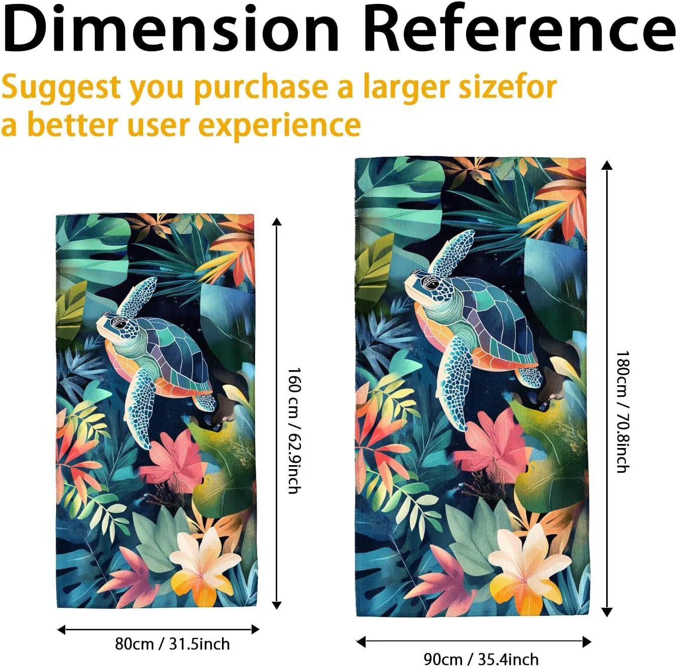 Tropical Turtle Beach Towel Vibrant Blue Green Leaves Design Microfiber Bath Towel, Quick Dry Soft Lightweight Sand Free Blanket, Summer Vacation Pool Picnic Essentials 62x31 Inch
