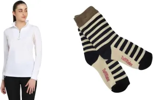 TuffRider Ladies Ventilated Technical Long Sleeve Sport Shirt with Free Assorted Striped Socks