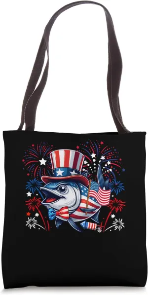 Tuna 4th July US Flag Fireworks Sea Animal Patriotic Team Tote Bag