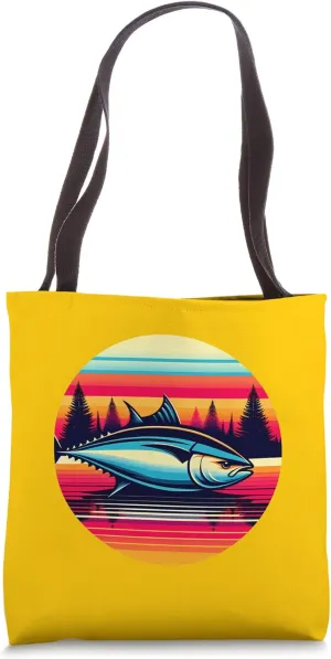 Tuna Fishing Sunset Retro Style Vintage 80s 70s Birthday Tote Bag