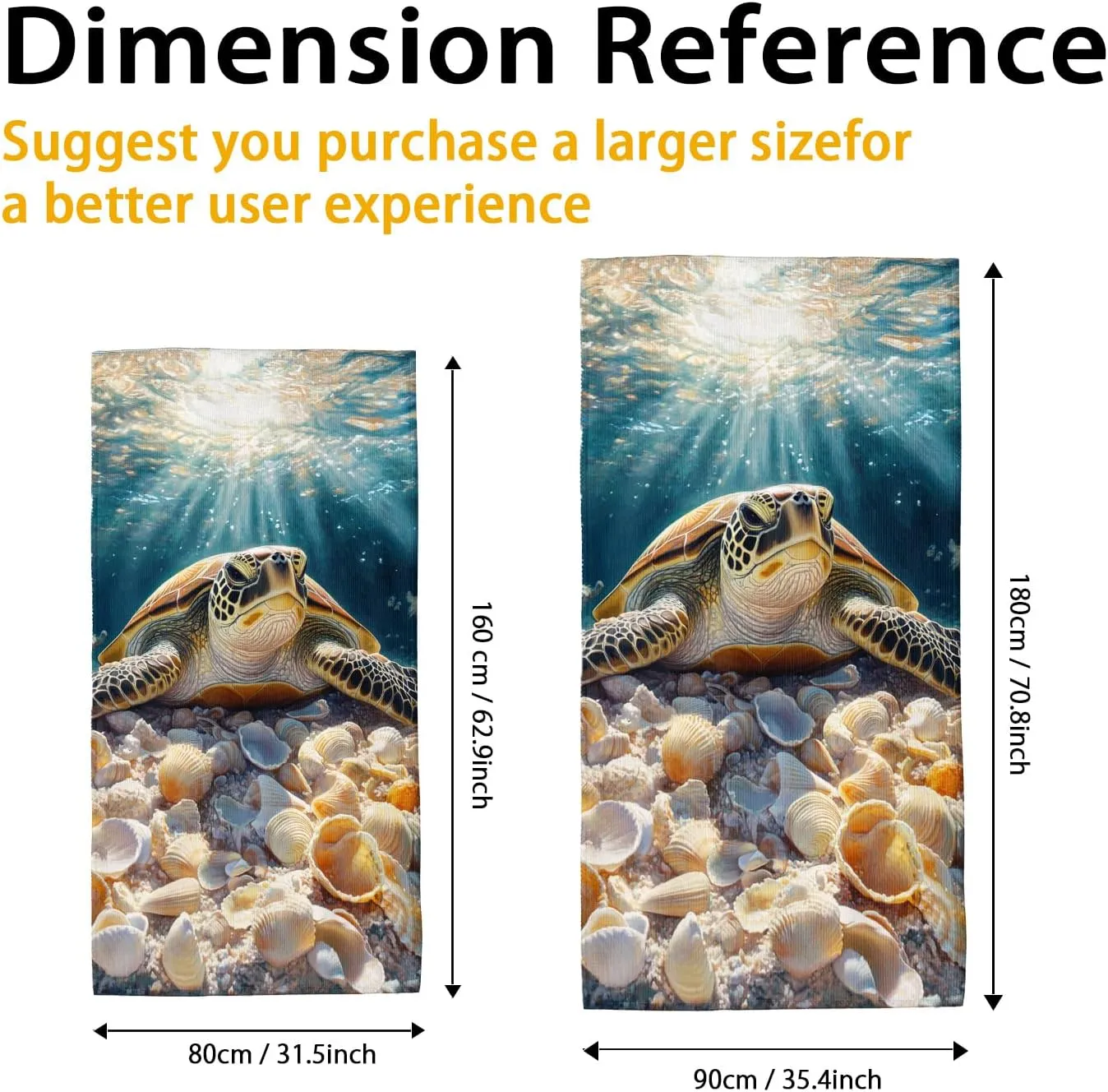 Turtle Underwater Microfiber Beach Towel Ocean Blue Ocean Creatures Quick Dry Soft Sand Free Oversize Lightweight Bath Blanket, Pool Outdoor Travel Picnic Essentials 62x31 Inch
