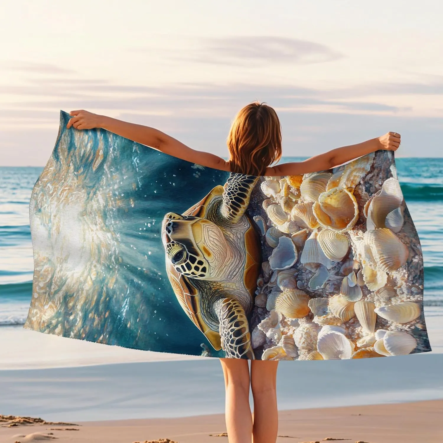 Turtle Underwater Microfiber Beach Towel Ocean Blue Ocean Creatures Quick Dry Soft Sand Free Oversize Lightweight Bath Blanket, Pool Outdoor Travel Picnic Essentials 62x31 Inch