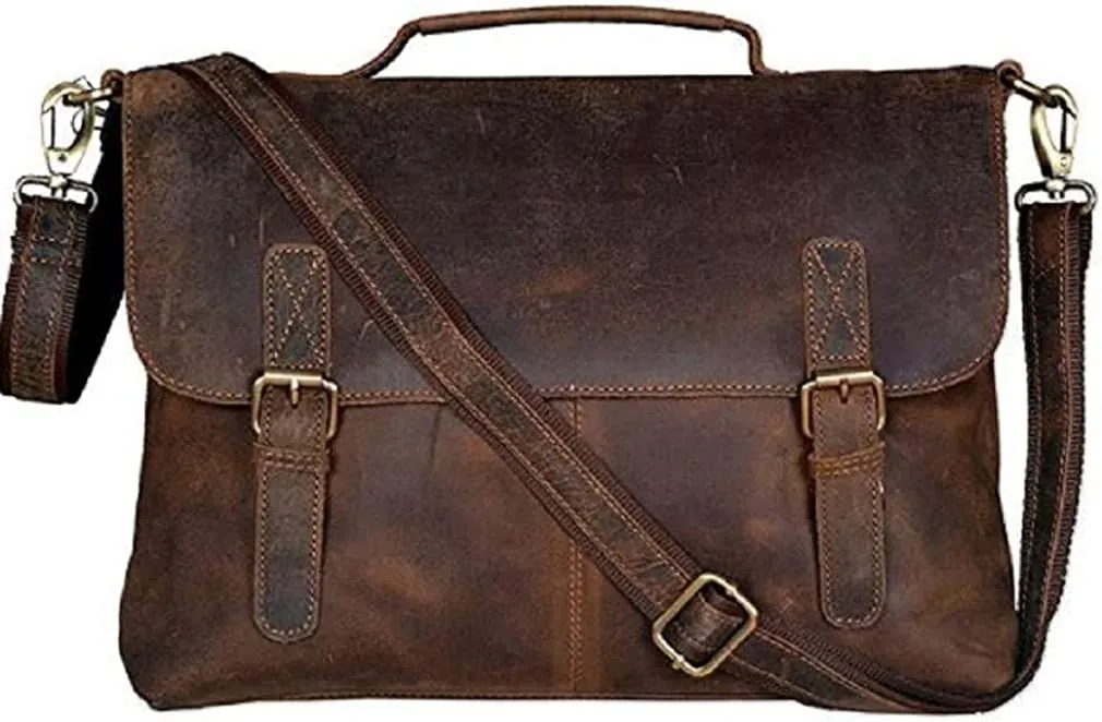 Tuzech 16 Inch Retro Buffalo Hunter Leather Laptop Messenger Bag Office Briefcase Travel bag (16 inch)