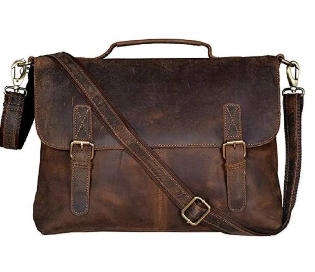 Tuzech 16 Inch Retro Buffalo Hunter Leather Laptop Messenger Bag Office Briefcase Travel bag (16 inch)