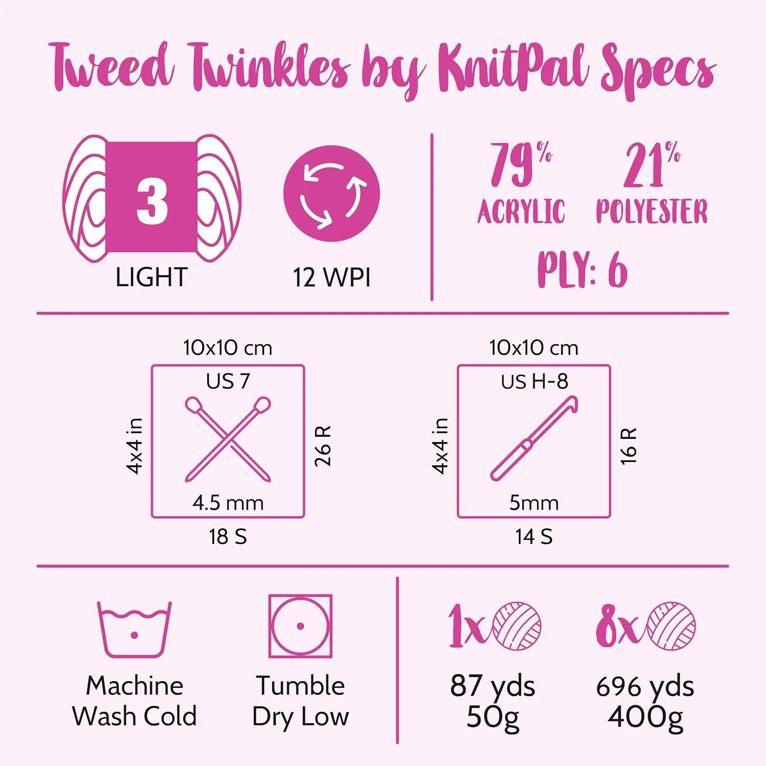 Tweed Twinkles Soft Baby Yarn for Crocheting, 8 Skeins, 696Yds/400G, Free Patterns - Acrylic Baby Blanket Knitting Yarn with Flecks - Size 3 DK Light Worsted Weight - Baby Blue