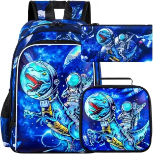 UFNDC 3PCS Boys Backpack,16”Kids Dinosaur Bookbag with Lunch Box, School Bag for Elementary Toddler