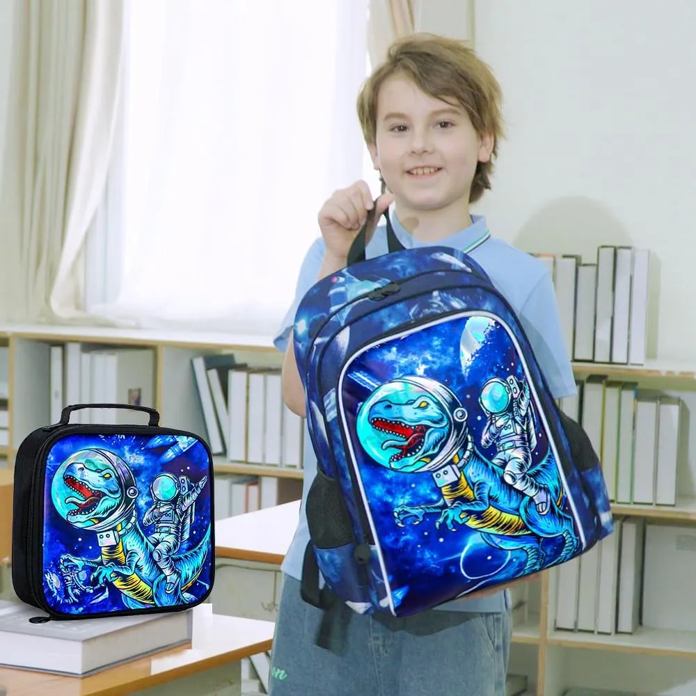 UFNDC 3PCS Boys Backpack,16”Kids Dinosaur Bookbag with Lunch Box, School Bag for Elementary Toddler