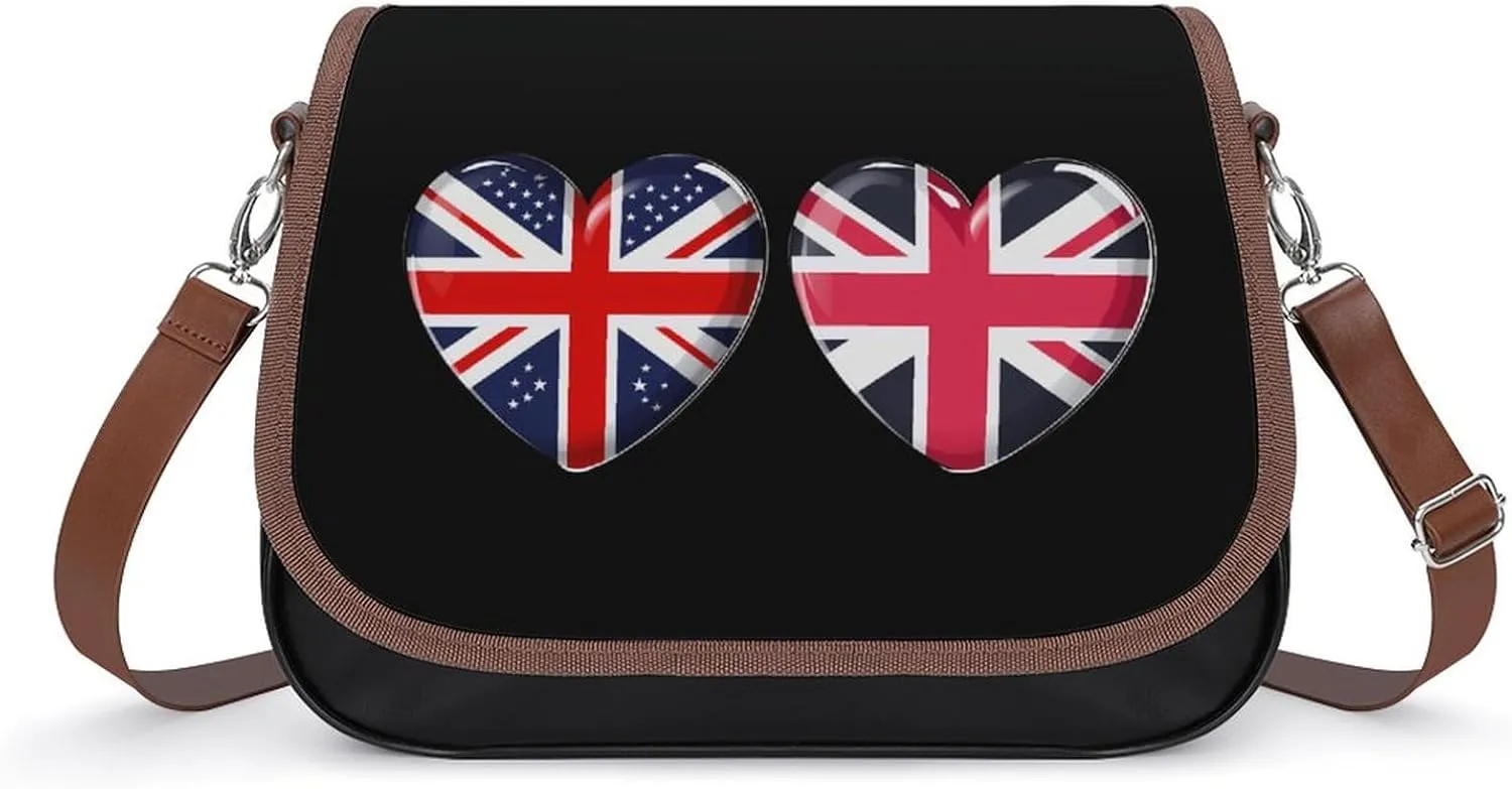 UK Great Britain Heart Flag Crossbody Bags for Women Leather Tote Bag Handbag Purse for Work Travel