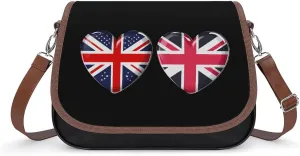UK Great Britain Heart Flag Crossbody Bags for Women Leather Tote Bag Handbag Purse for Work Travel