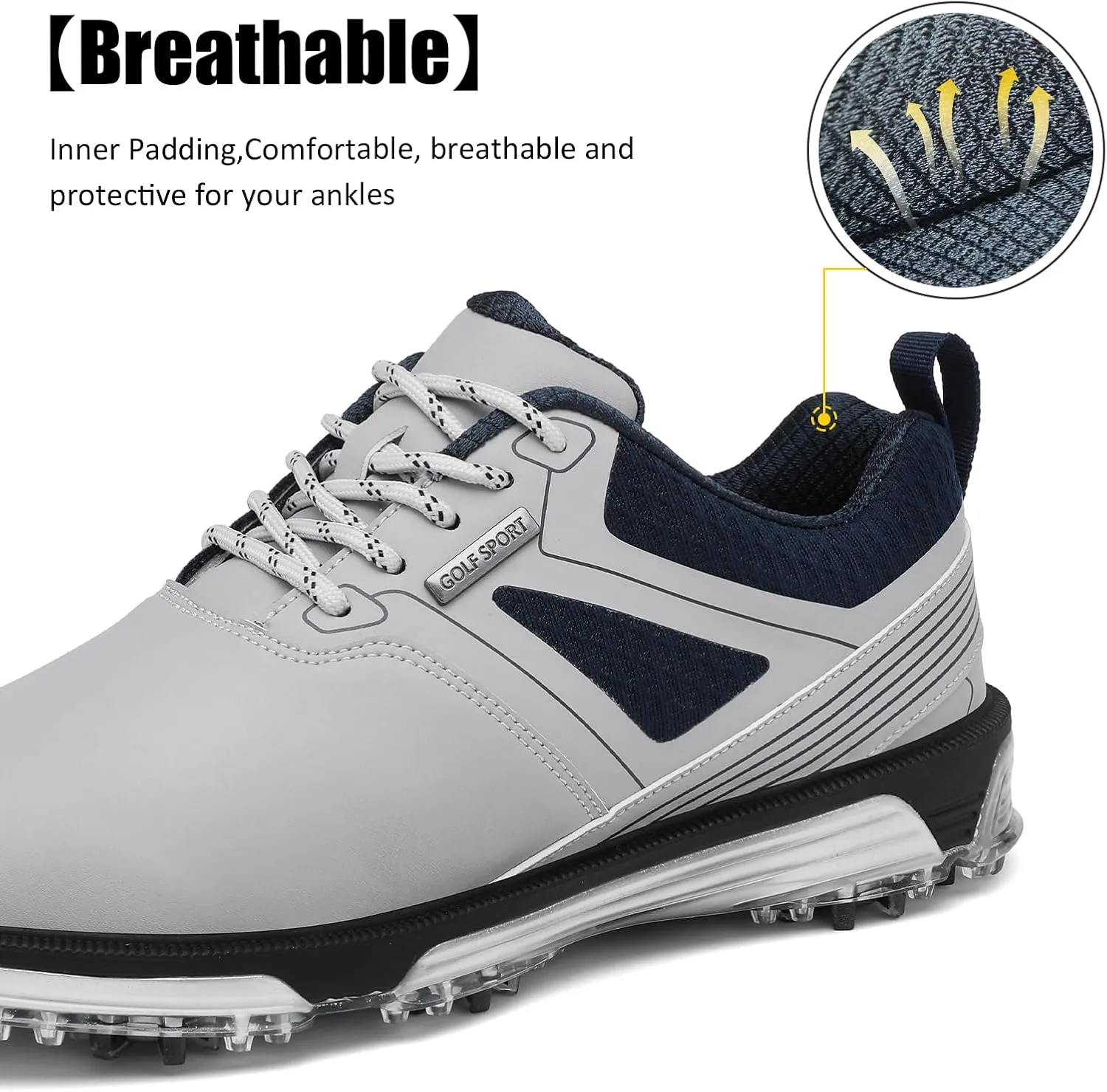 ULTIANT Men's Golf Shoes Fixed Nailless Sole Waterproof Lightweight No-Slip Walking Shoes Size7.5-13
