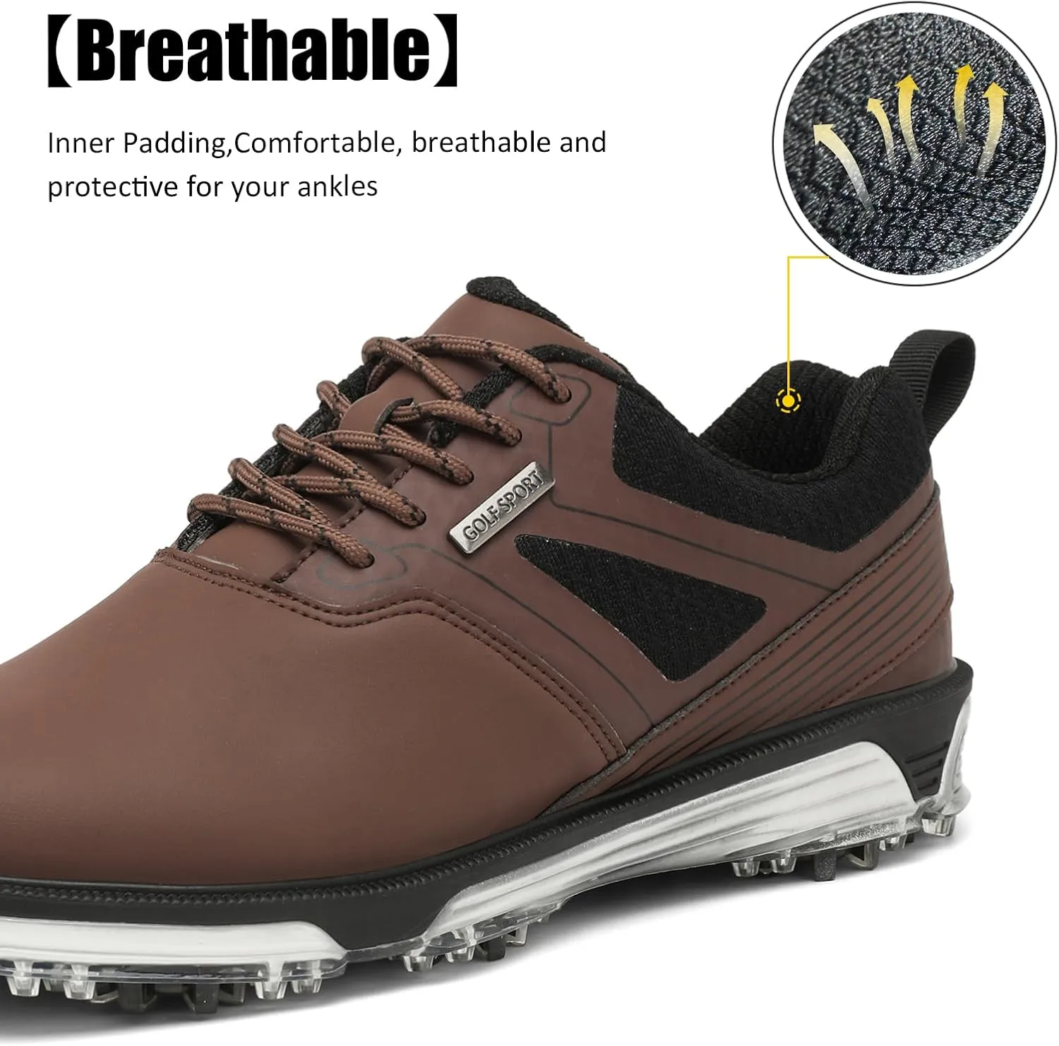 ULTIANT Men's Golf Shoes Fixed Nailless Sole Waterproof Lightweight No-Slip Walking Shoes Size7.5-13