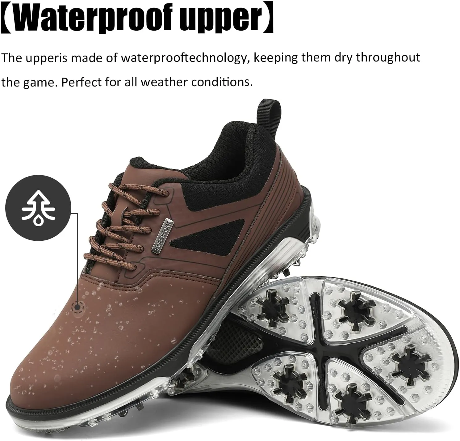 ULTIANT Men's Golf Shoes Fixed Nailless Sole Waterproof Lightweight No-Slip Walking Shoes Size7.5-13