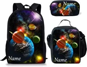 UNICEU Kids Backpacks for School Teen Galaxy Printed Boys Backpack Lunchbox Set