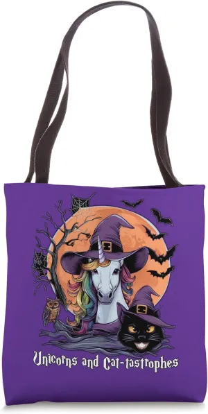 Unicorns and Catastrophes Funny Spooky Halloween Witch Tote Bag