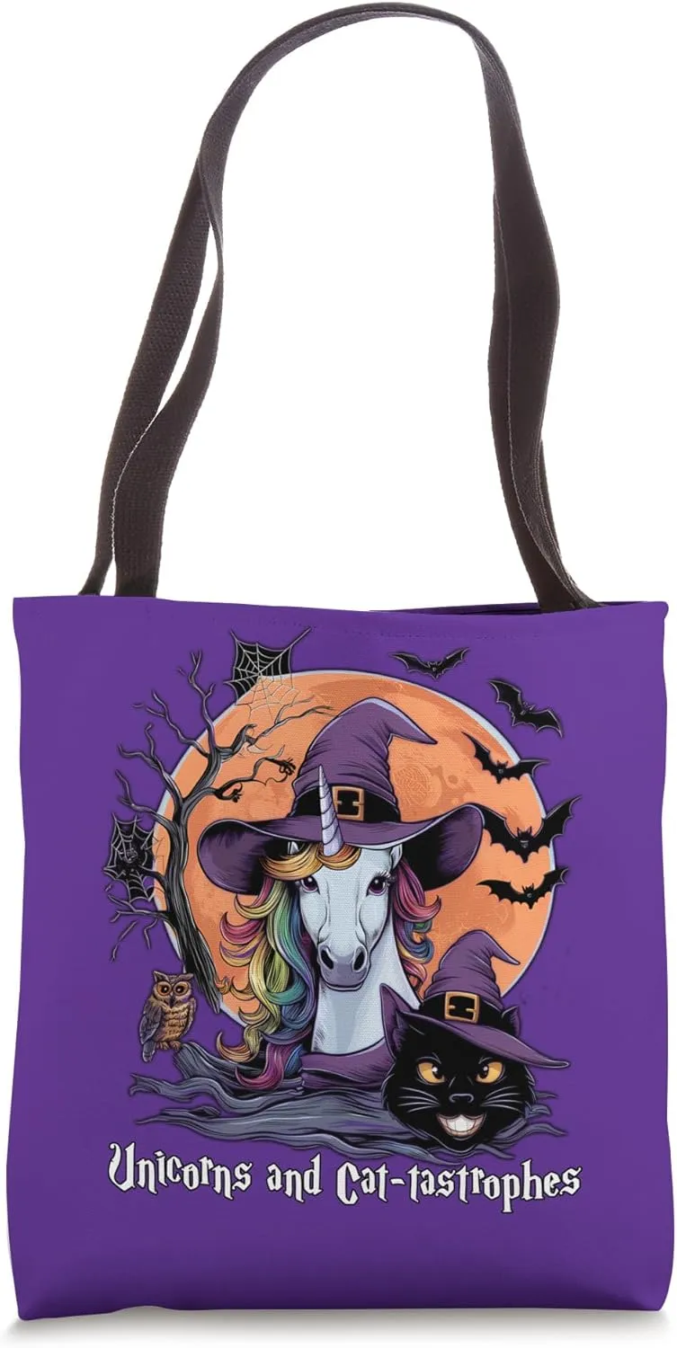 Unicorns and Catastrophes Funny Spooky Halloween Witch Tote Bag