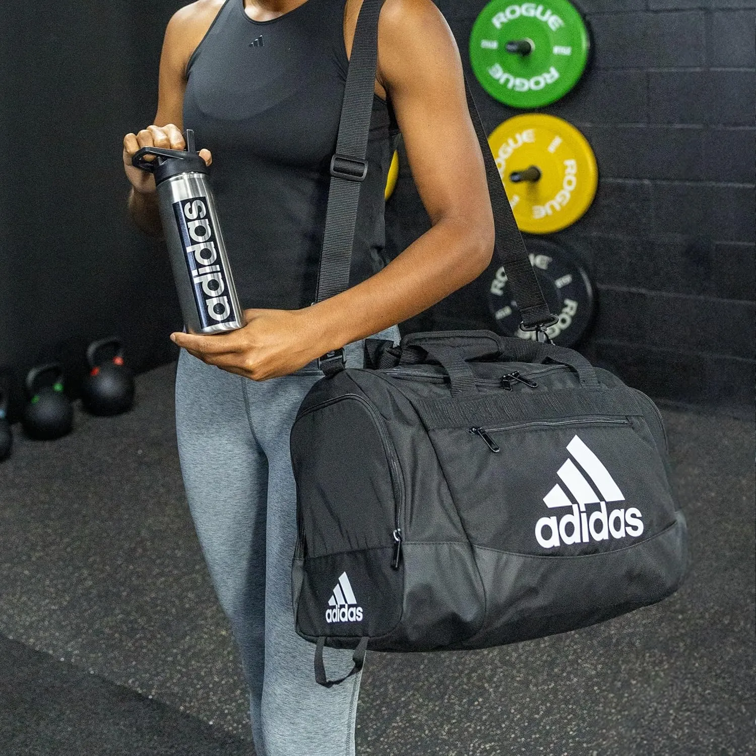 Unisex Defender 4.0 Gym Duffel Bag for Men and Women, Black/White, Small (38L)