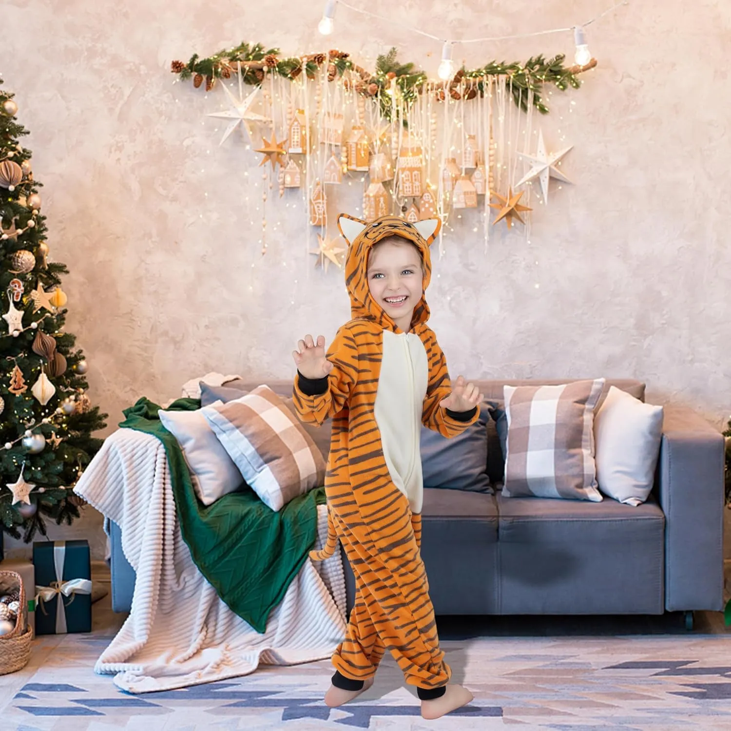 Unisex Kids Animal Onesie, Kids Tiger Onesie Costume, Halloween Christmas Carnival Cosplay Costume for Girls Boys