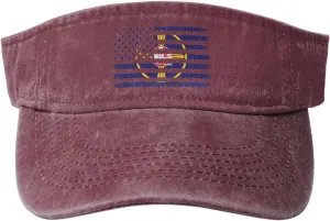US and Flag of Omaha, Nebraska Sun Visor Hats Cotton Adjustable Sports Empty Top Baseball Cap for Women Men Golf Cap